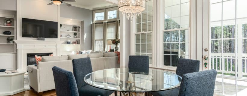 Bright living room with glass table.