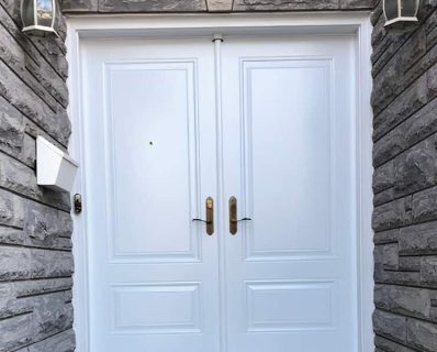 White double front door entrance