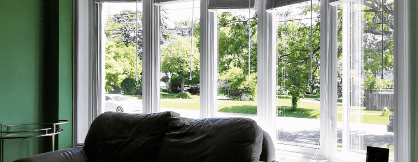 Living room with large bay window.