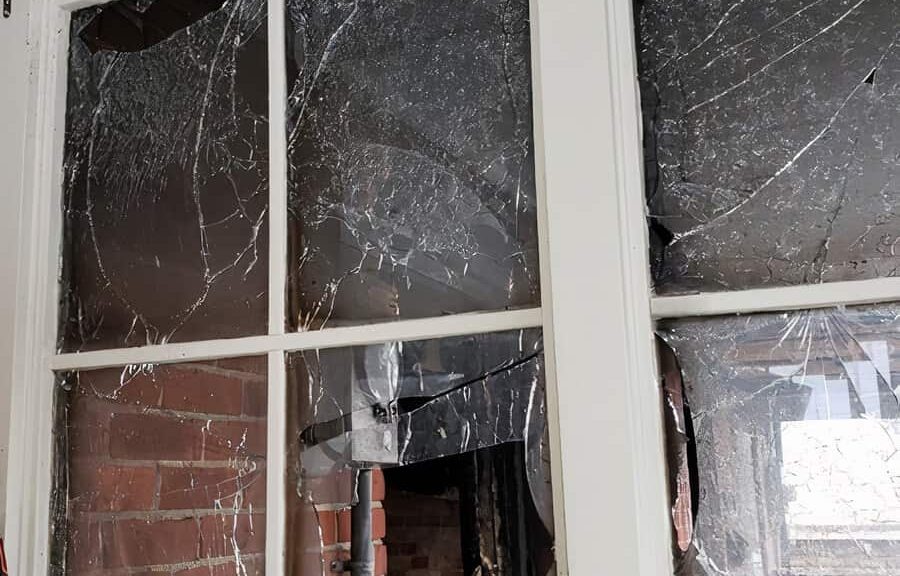 Broken windowpane close-up