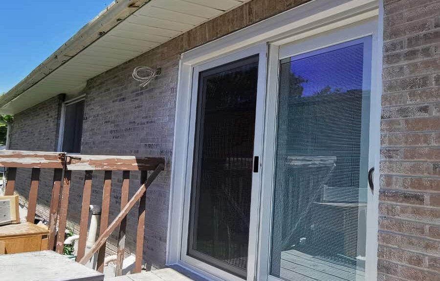 Sliding glass door on a deck