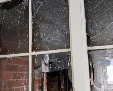 Broken windowpane close-up